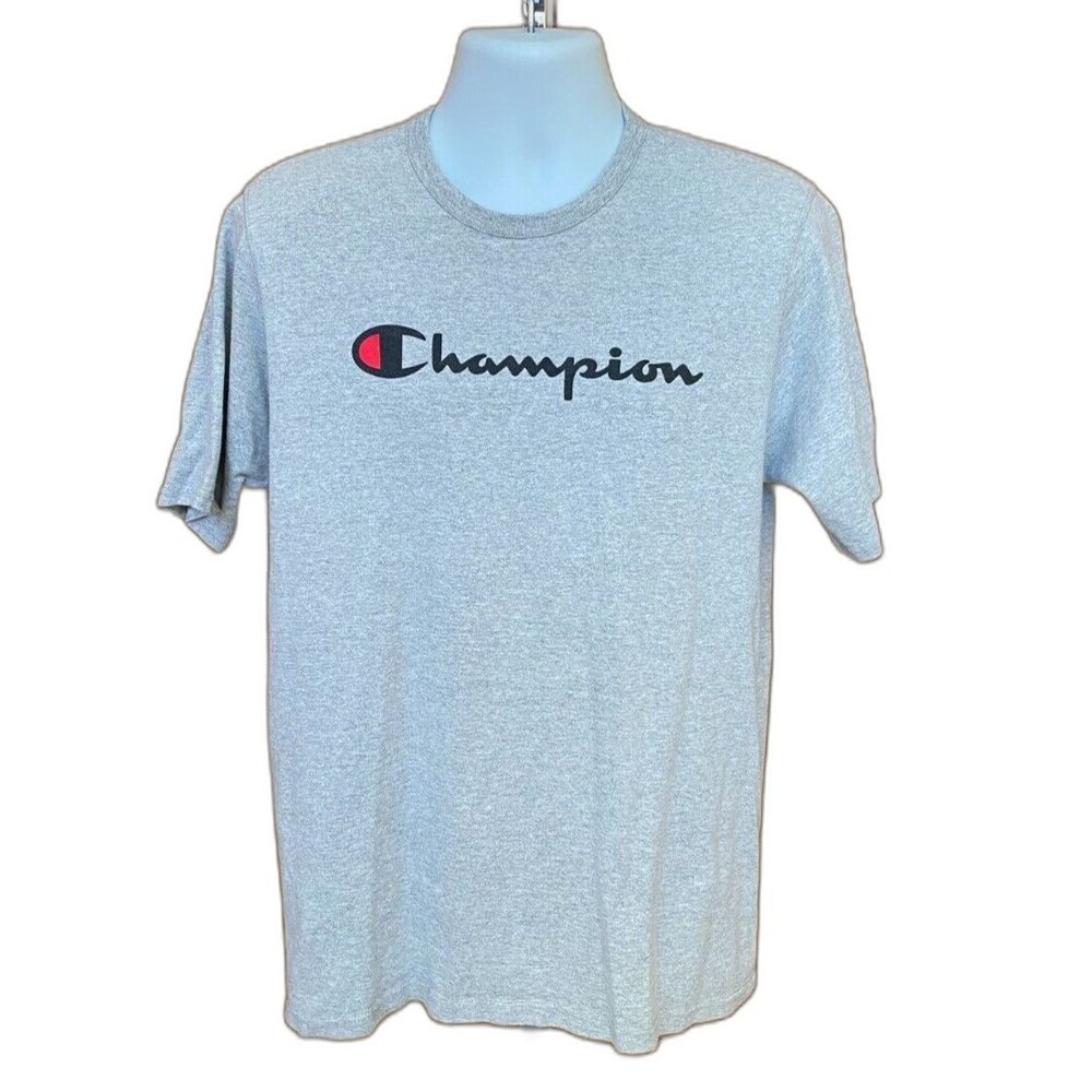 Champion Vintage 90s Script Spell Out Logo Gray T-shirt Men's Size Large